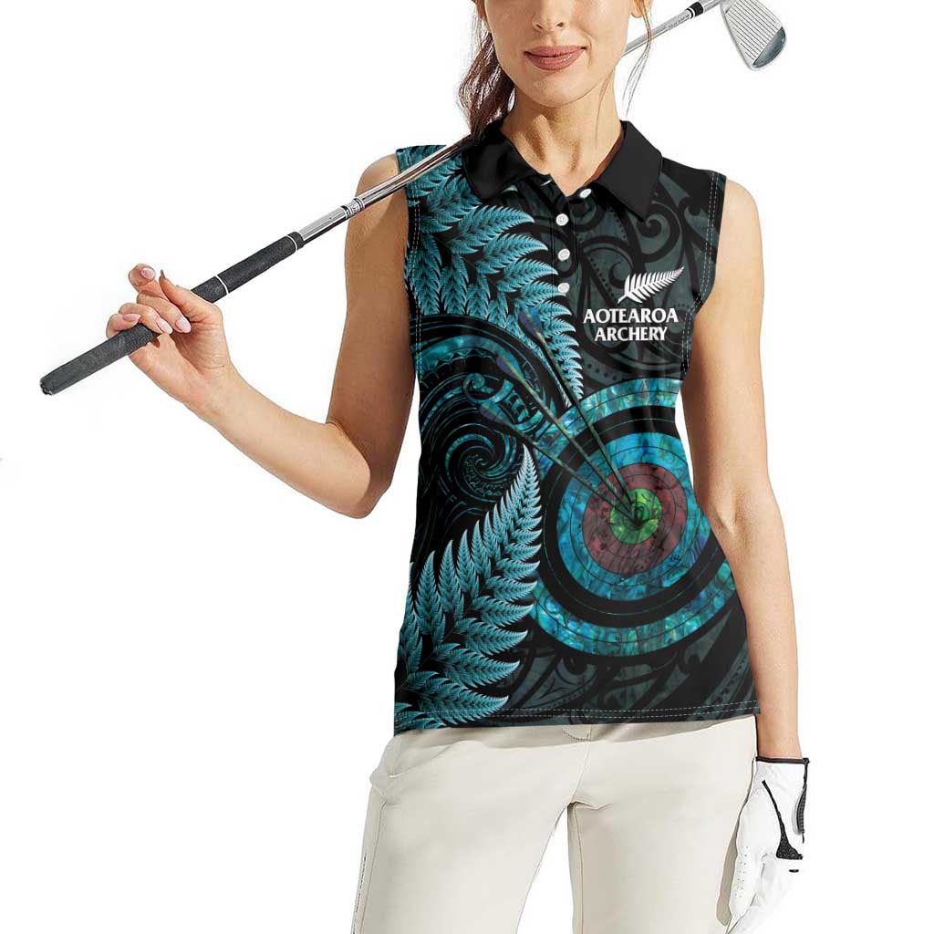 New Zealand Archery Women Sleeveless Polo Shirt Aotearoa Silver Fern Maori - Aussie Hoodie