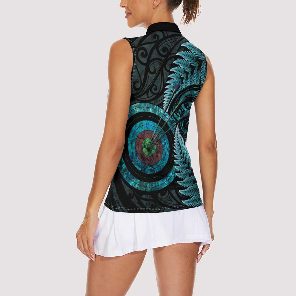 New Zealand Archery Women Sleeveless Polo Shirt Aotearoa Silver Fern Maori - Aussie Hoodie