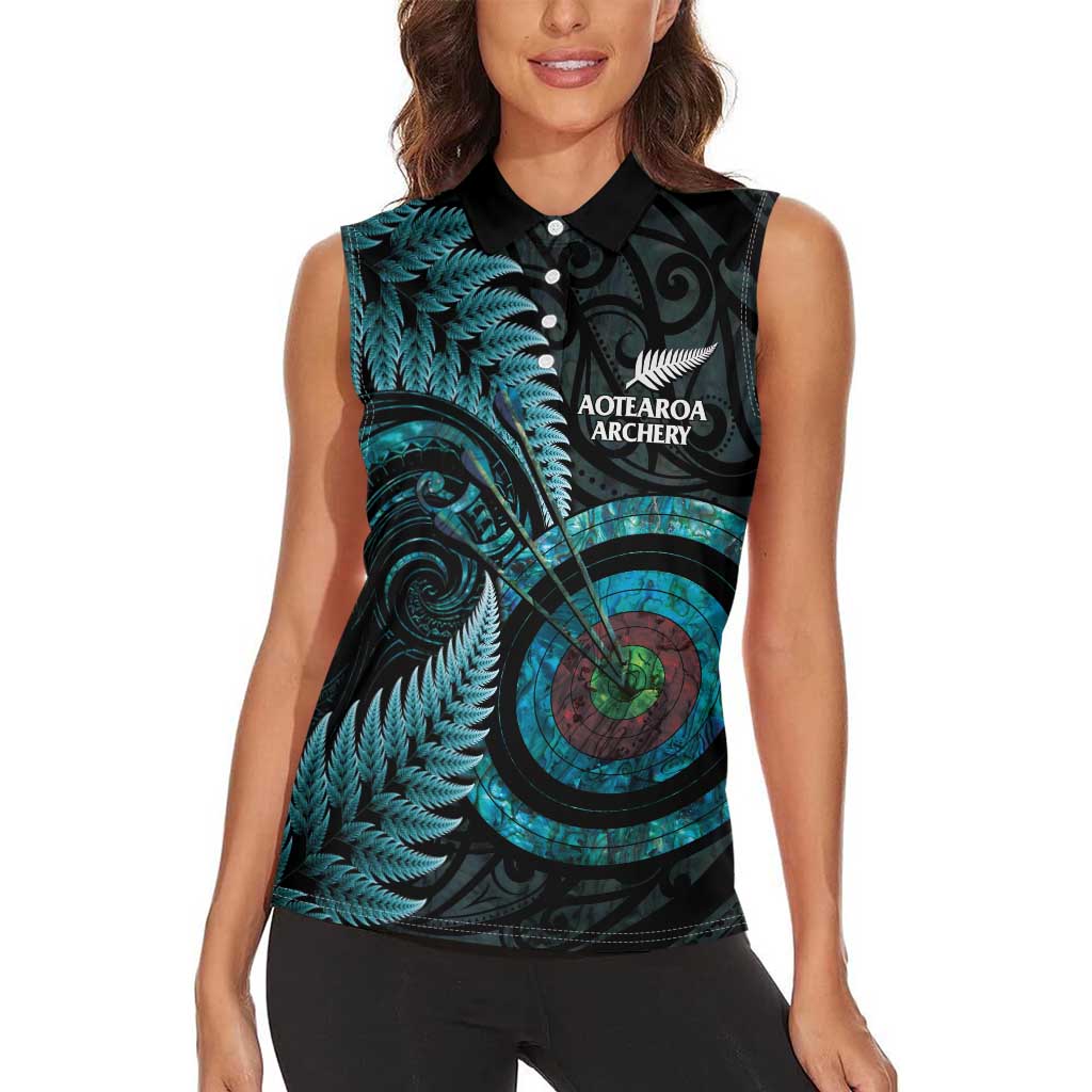 New Zealand Archery Women Sleeveless Polo Shirt Aotearoa Silver Fern Maori - Aussie Hoodie