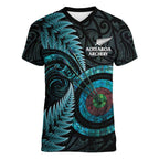 New Zealand Archery Women V-Neck T-Shirt Aotearoa Silver Fern Maori - Aussie Hoodie