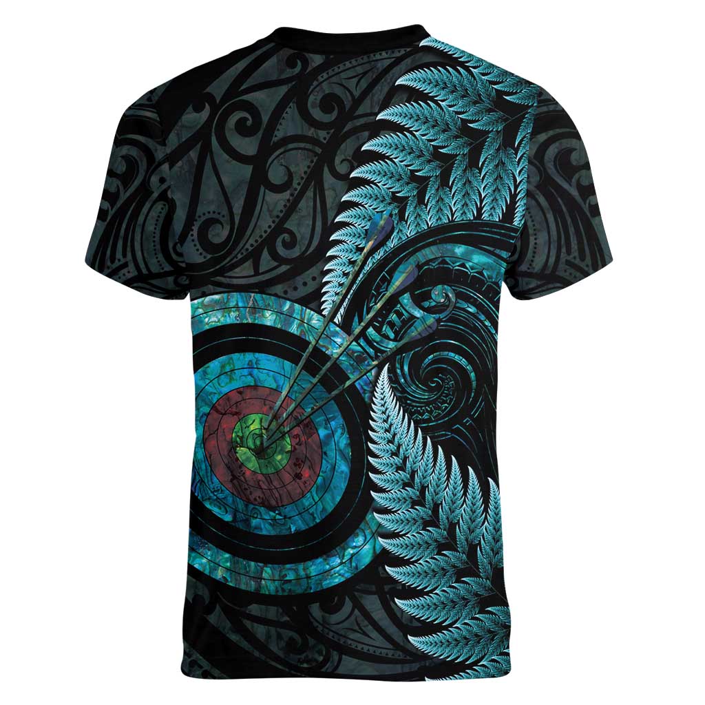 New Zealand Archery Women V-Neck T-Shirt Aotearoa Silver Fern Maori - Aussie Hoodie