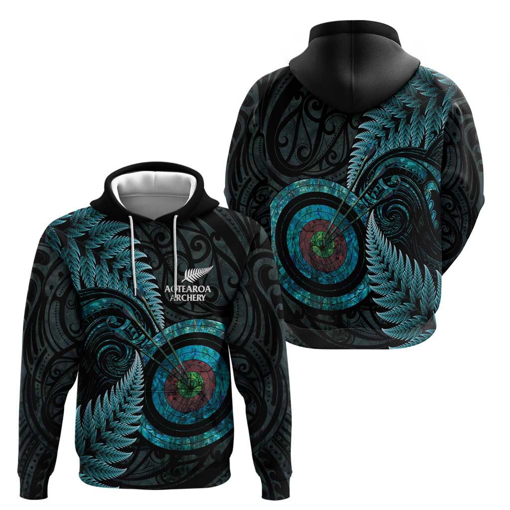 New Zealand Archery Zip Hoodie Aotearoa Silver Fern Maori - Aussie Hoodie