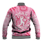 Australia Cricket Breast Cancer Personalised Baseball Jacket Pink Ribbon Aboriginal Art