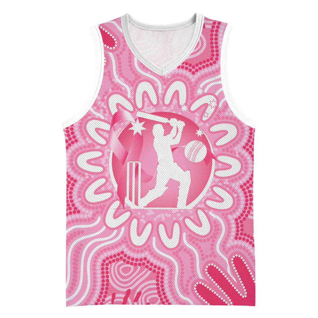 Australia Cricket Breast Cancer Personalised Basketball Jersey Pink Ribbon Aboriginal Art
