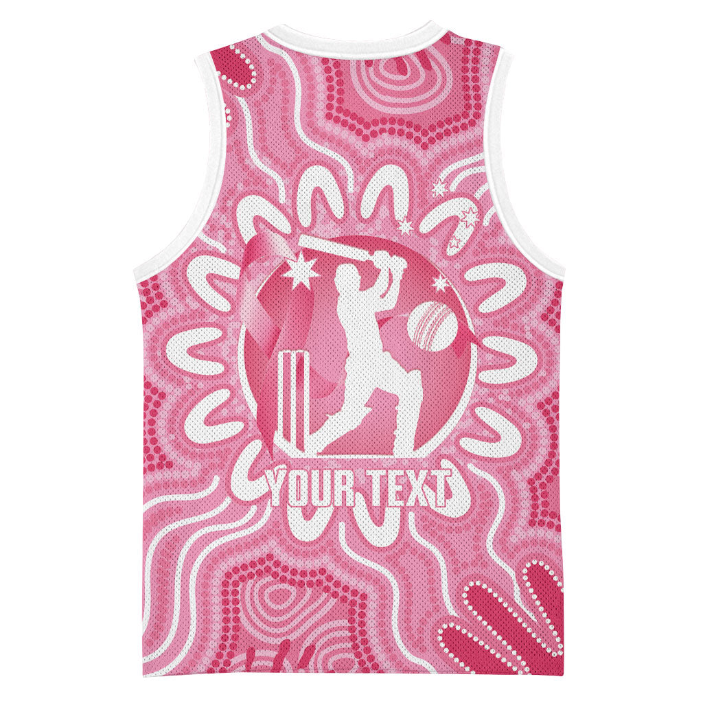 Australia Cricket Breast Cancer Personalised Basketball Jersey Pink Ribbon Aboriginal Art