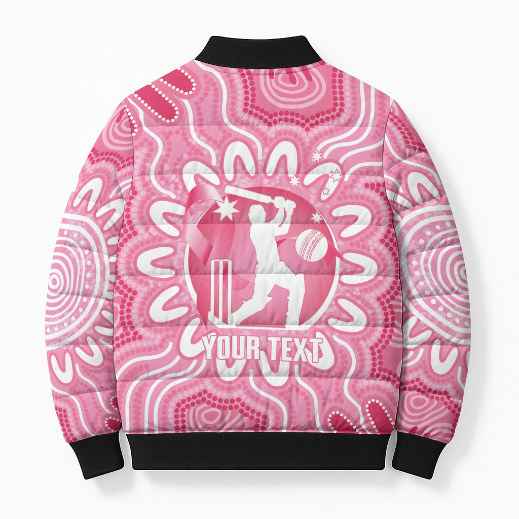Australia Cricket Breast Cancer Personalised Bomber Puffer Jacket Pink Ribbon Aboriginal Art