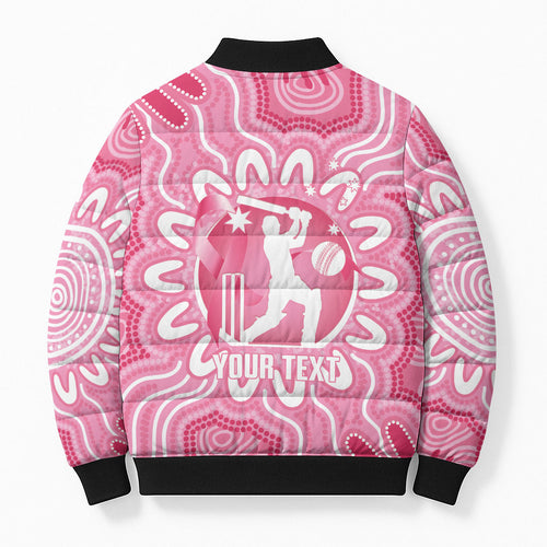 Australia Cricket Breast Cancer Personalised Bomber Puffer Jacket Pink Ribbon Aboriginal Art