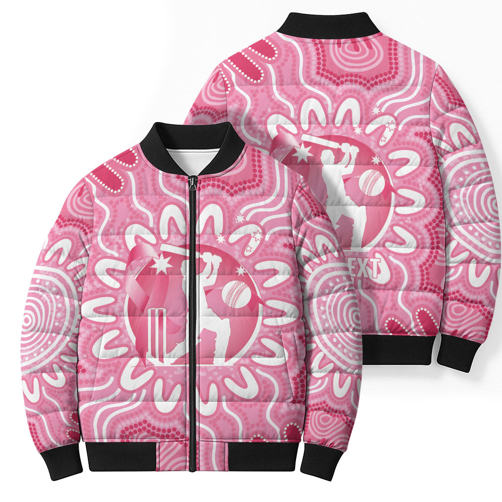 Australia Cricket Breast Cancer Personalised Bomber Puffer Jacket Pink Ribbon Aboriginal Art