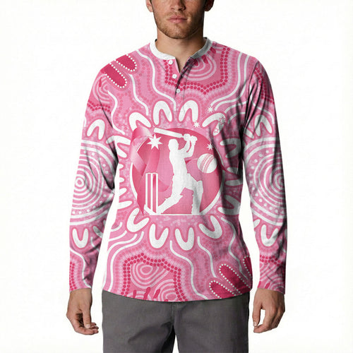 Australia Cricket Breast Cancer Personalised Button Sweatshirt Pink Ribbon Aboriginal Art