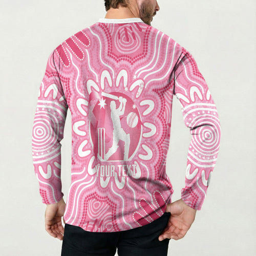 Australia Cricket Breast Cancer Personalised Button Sweatshirt Pink Ribbon Aboriginal Art