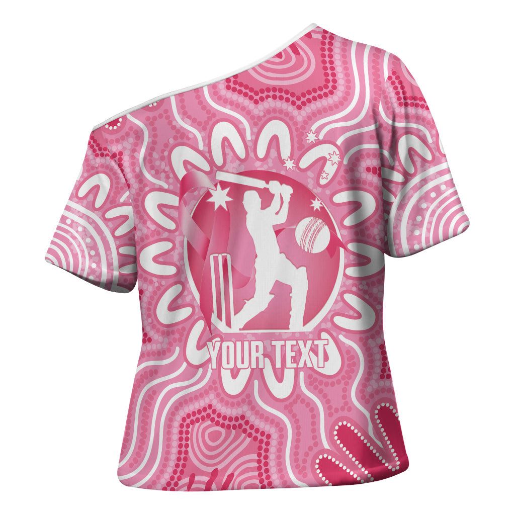 Australia Cricket Breast Cancer Personalised Cross Shoulder Shirt Pink Ribbon Aboriginal Art