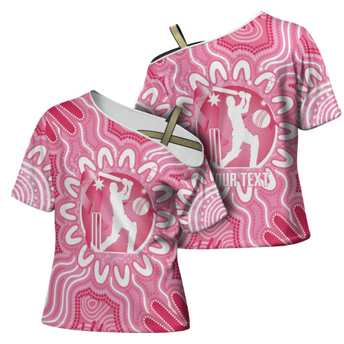 Australia Cricket Breast Cancer Personalised Cross Shoulder Shirt Pink Ribbon Aboriginal Art