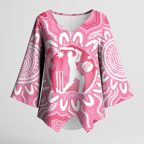 Australia Cricket Breast Cancer Personalised Kimono Sleeve Blouse Pink Ribbon Aboriginal Art