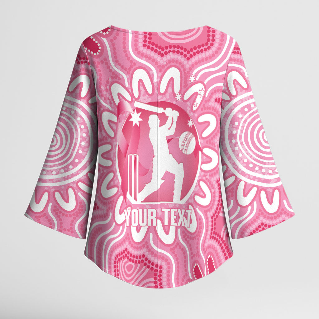 Australia Cricket Breast Cancer Personalised Kimono Sleeve Blouse Pink Ribbon Aboriginal Art