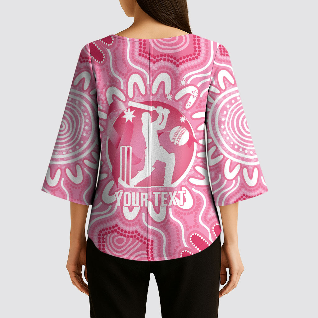 Australia Cricket Breast Cancer Personalised Kimono Sleeve Blouse Pink Ribbon Aboriginal Art