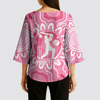 Australia Cricket Breast Cancer Personalised Kimono Sleeve Blouse Pink Ribbon Aboriginal Art