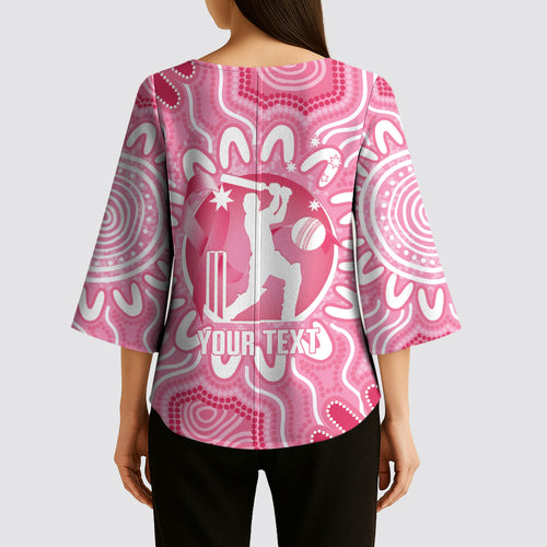 Australia Cricket Breast Cancer Personalised Kimono Sleeve Blouse Pink Ribbon Aboriginal Art