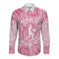 Australia Cricket Breast Cancer Personalised Long Sleeve Button Shirt Pink Ribbon Aboriginal Art