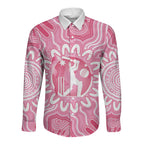 Australia Cricket Breast Cancer Personalised Long Sleeve Button Shirt Pink Ribbon Aboriginal Art