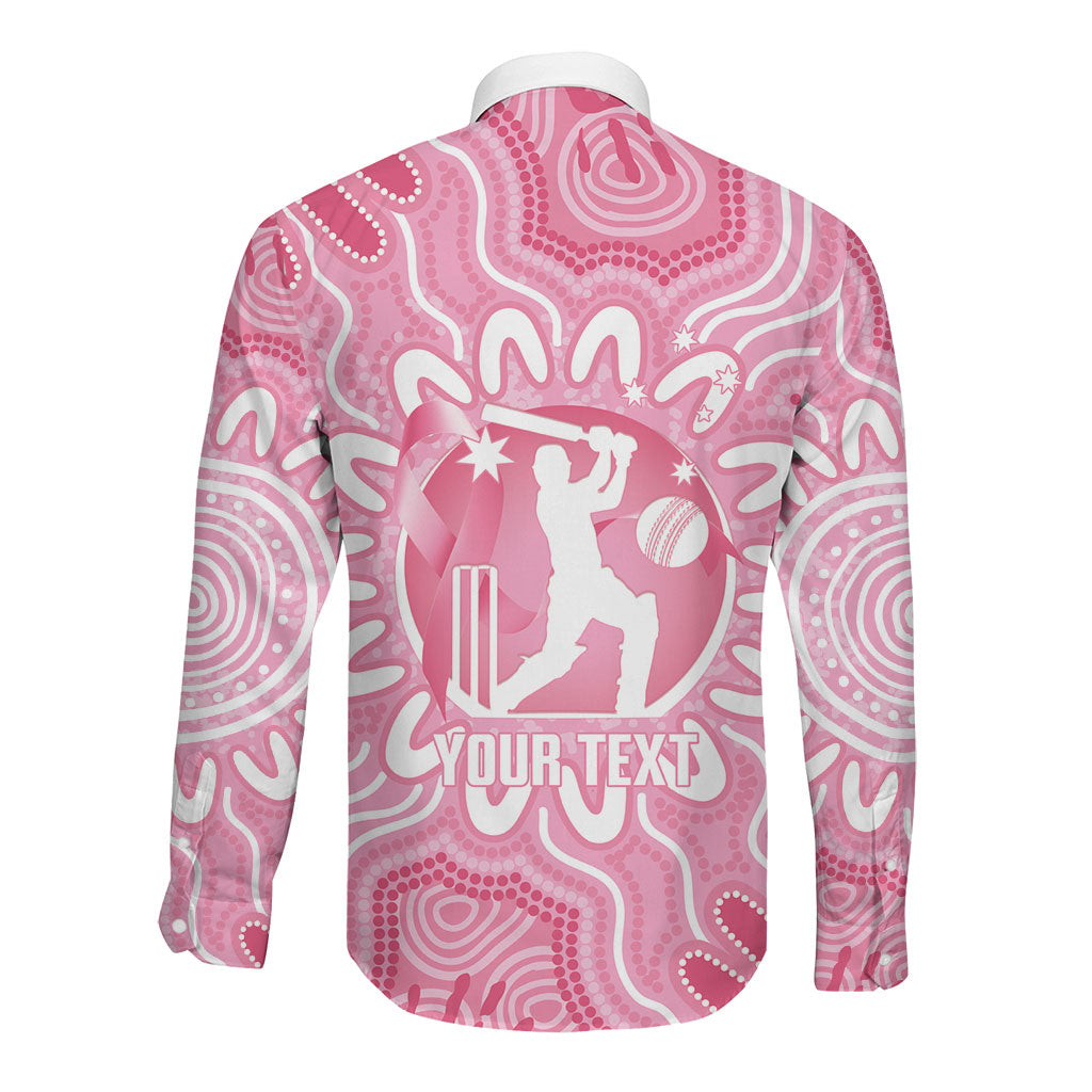 Australia Cricket Breast Cancer Personalised Long Sleeve Button Shirt Pink Ribbon Aboriginal Art
