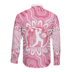 Australia Cricket Breast Cancer Personalised Long Sleeve Button Shirt Pink Ribbon Aboriginal Art