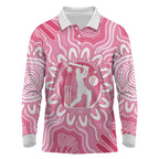 Australia Cricket Breast Cancer Personalised Long Sleeve Polo Shirt Pink Ribbon Aboriginal Art