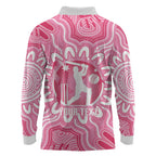 Australia Cricket Breast Cancer Personalised Long Sleeve Polo Shirt Pink Ribbon Aboriginal Art