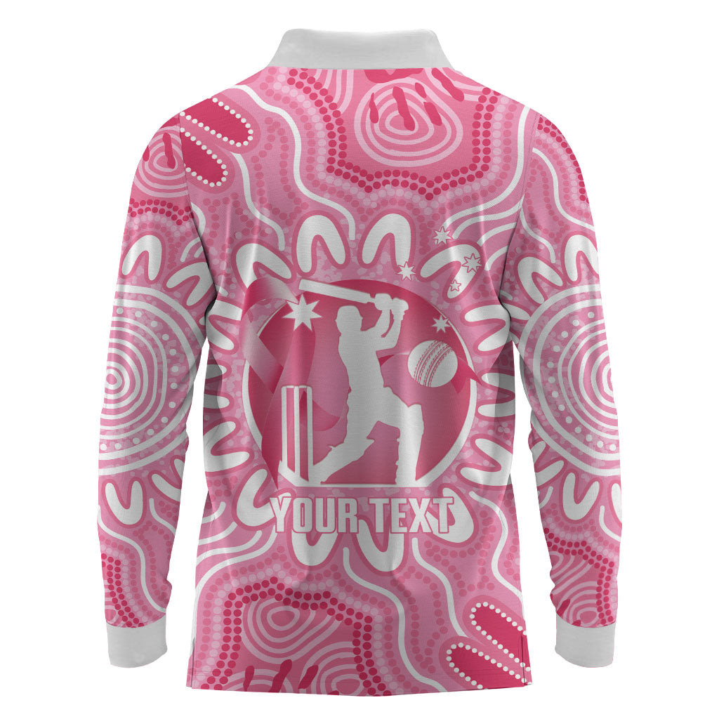 Australia Cricket Breast Cancer Personalised Long Sleeve Polo Shirt Pink Ribbon Aboriginal Art