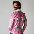 Australia Cricket Breast Cancer Personalised Long Sleeve Polo Shirt Pink Ribbon Aboriginal Art