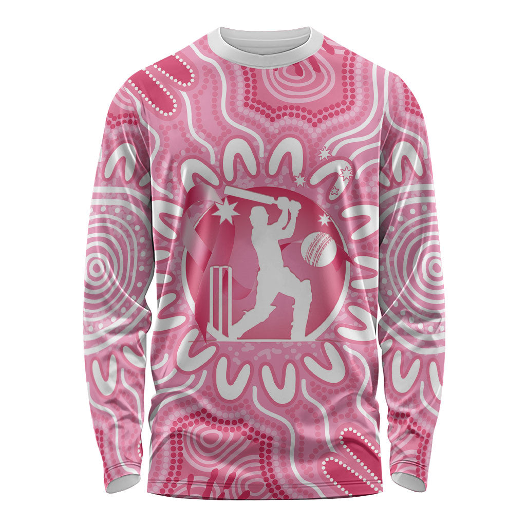 Australia Cricket Breast Cancer Personalised Long Sleeve Shirt Pink Ribbon Aboriginal Art