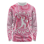 Australia Cricket Breast Cancer Personalised Long Sleeve Shirt Pink Ribbon Aboriginal Art
