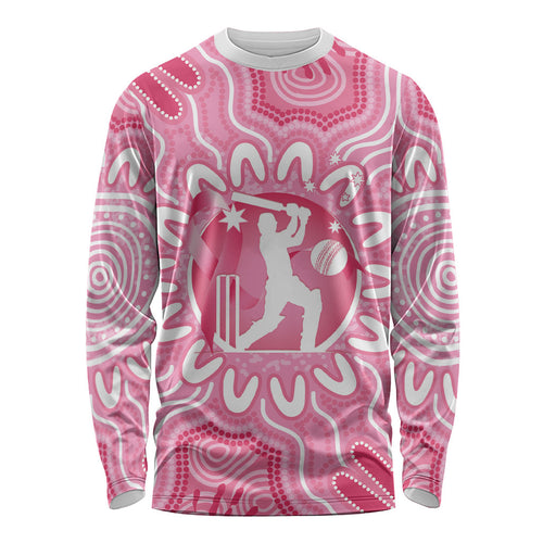 Australia Cricket Breast Cancer Personalised Long Sleeve Shirt Pink Ribbon Aboriginal Art