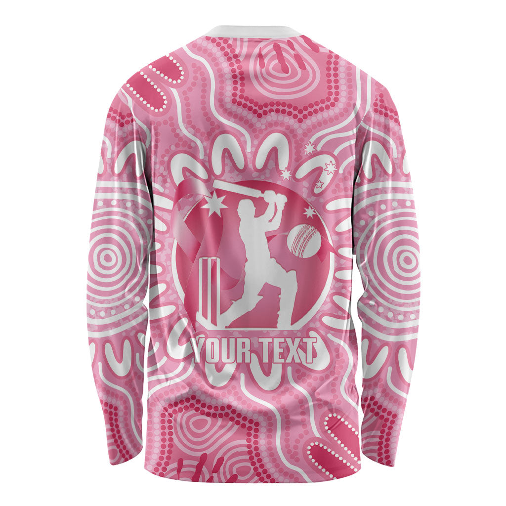 Australia Cricket Breast Cancer Personalised Long Sleeve Shirt Pink Ribbon Aboriginal Art
