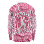 Australia Cricket Breast Cancer Personalised Long Sleeve Shirt Pink Ribbon Aboriginal Art