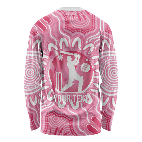 Australia Cricket Breast Cancer Personalised Long Sleeve Shirt Pink Ribbon Aboriginal Art