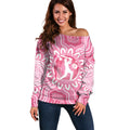 Australia Cricket Breast Cancer Personalised Off Shoulder Sweater Pink Ribbon Aboriginal Art