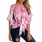 Australia Cricket Breast Cancer Personalised Off Shoulder Wrap Waist Top Pink Ribbon Aboriginal Art