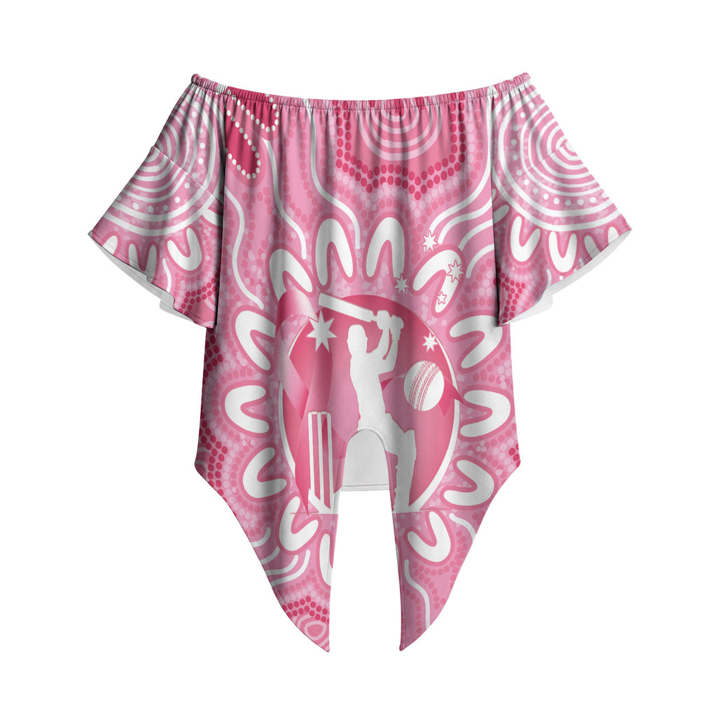Australia Cricket Breast Cancer Personalised Off Shoulder Wrap Waist Top Pink Ribbon Aboriginal Art