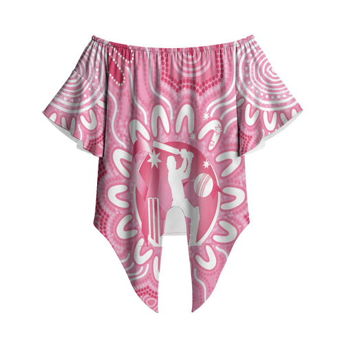 Australia Cricket Breast Cancer Personalised Off Shoulder Wrap Waist Top Pink Ribbon Aboriginal Art