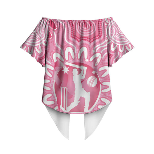 Australia Cricket Breast Cancer Personalised Off Shoulder Wrap Waist Top Pink Ribbon Aboriginal Art