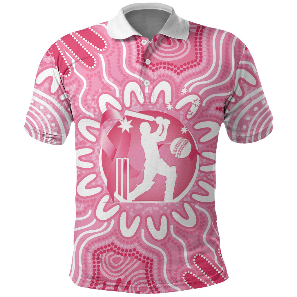 Australia Cricket Breast Cancer Personalised Polo Shirt Pink Ribbon Aboriginal Art
