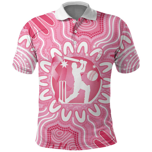 Australia Cricket Breast Cancer Personalised Polo Shirt Pink Ribbon Aboriginal Art