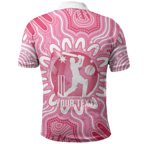 Australia Cricket Breast Cancer Personalised Polo Shirt Pink Ribbon Aboriginal Art