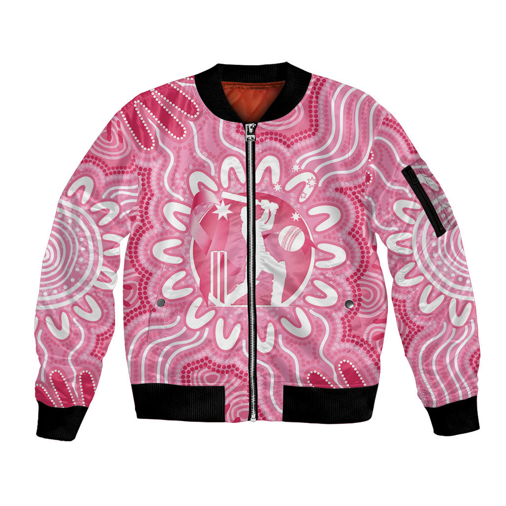 Australia Cricket Breast Cancer Personalised Sleeve Zip Bomber Jacket Pink Ribbon Aboriginal Art