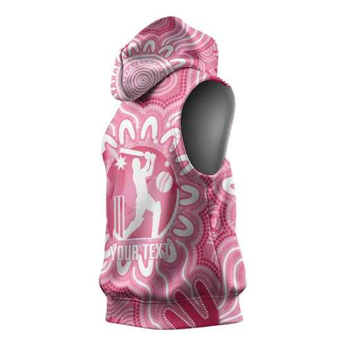 Australia Cricket Breast Cancer Personalised Sleeveless Hoodie Pink Ribbon Aboriginal Art