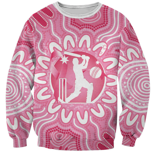 Australia Cricket Breast Cancer Personalised Sweatshirt Pink Ribbon Aboriginal Art