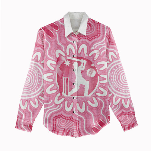 Australia Cricket Breast Cancer Personalised Women Casual Shirt Pink Ribbon Aboriginal Art