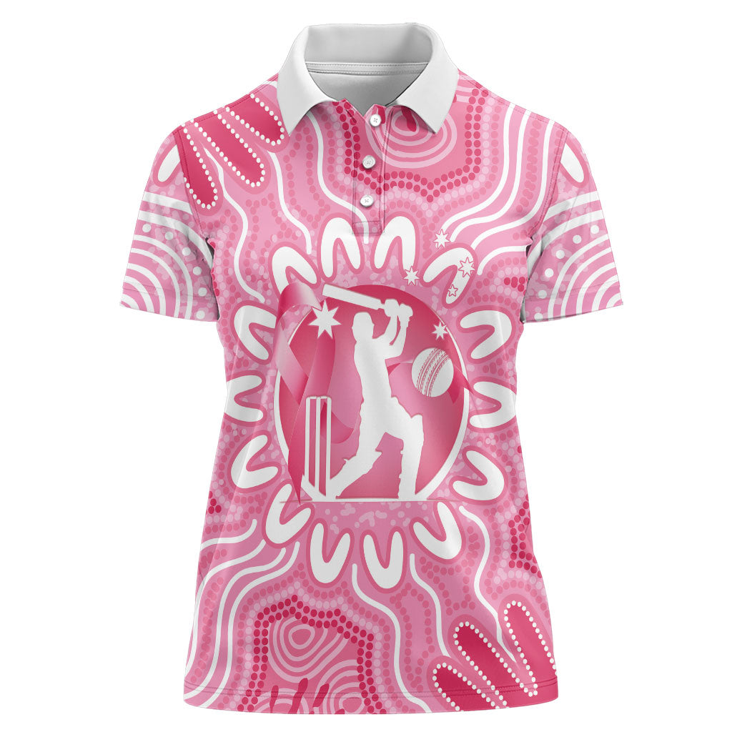 Australia Cricket Breast Cancer Personalised Women Polo Shirt Pink Ribbon Aboriginal Art