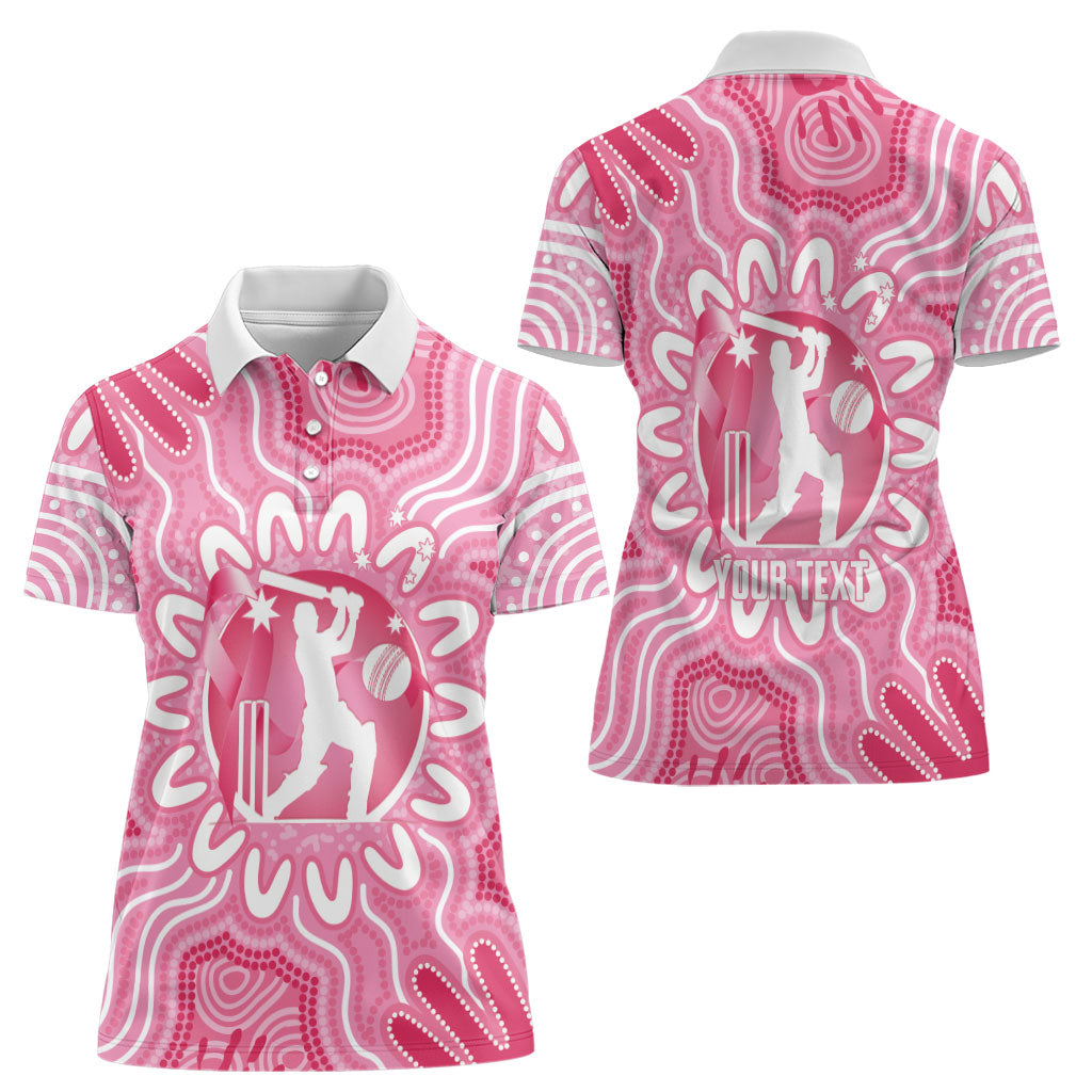 Australia Cricket Breast Cancer Personalised Women Polo Shirt Pink Ribbon Aboriginal Art