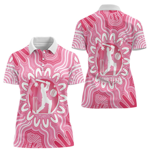 Australia Cricket Breast Cancer Personalised Women Polo Shirt Pink Ribbon Aboriginal Art